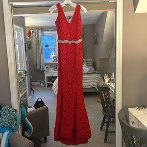 Red Floral Lace Prom Dress